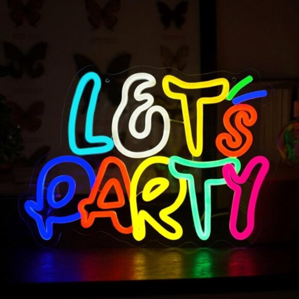 New Let’s Party Neon Sign, Multicolor LED Wall Light for Bar, Birthday & Decor